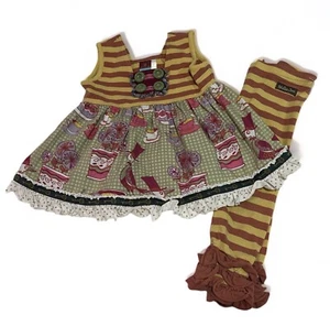 LOVE! Girls MATILDA JANE 2 Ruffled Swing LS Dress Top & Pants Outfit Set 2pc Lot - Picture 1 of 1