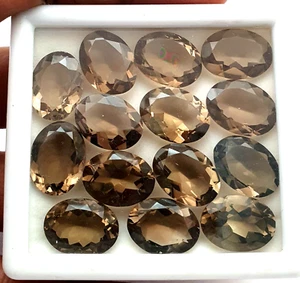 Natural Smoky Quartz Stone Oval Cut Loose Gemstone Lot 14 Pcs 12*16 MM 100 CT - Picture 1 of 5