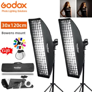 US 2X Godox 30x120cm Rectangle Strip Softbox Bowens Mount Honeycomb Grid Softbox - Picture 1 of 24