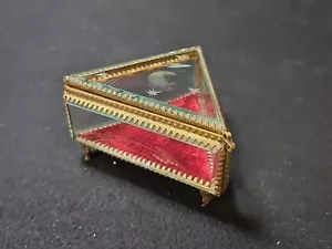 vintage Soviet glass triangular box for jewelry 1950-60s. Space rocket. - Picture 1 of 13