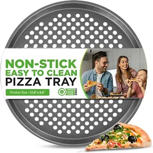 13" Nonstick Coating Carbon Steel Pizza Baking Mesh Crisper Tray Pan with Holes - Picture 1 of 7