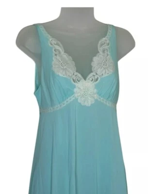 Gossard Artemis Women’s Nightgown Small Blue Chantilly Lace Long Slip Dress Vtg - Image 1 of 4