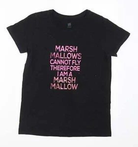 Hanes Womens Black Cotton Blend T-Shirt Size S - Marshmallows Can Not - Picture 1 of 12