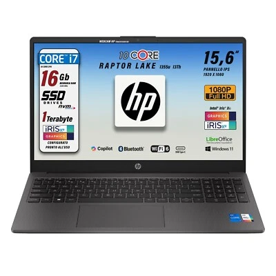 HP 250 G10 i7 1355U 12th 10Core SSD 1TB RAM 16 GB FullHD 15,6", Bt, Win11 Home - Immagine 1 di 4