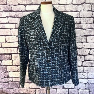 Jones Wear Blue & Black Fully Lined Long Sleeve Jacket Size 14 - Image 1 of 4