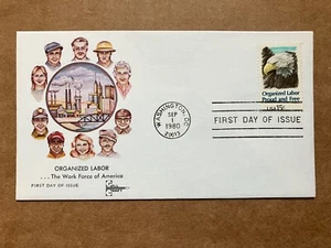 1980 15c Eagle, Organized Labor 1831 Gill Craft First Day Cover - Picture 1 of 2