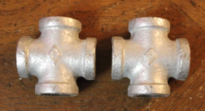 2 Piece 1/2" Galvanized Malleable Iron Cross 4-way Tees Pipe Fittings Plumbing - Image 1 of 4