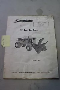 Simplicity 32" Snowthrower Operator's Manual & Parts List - Picture 1 of 1