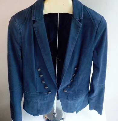 FREE PEOPLE Military Style Distressed Short Jacket/Blazer Blue SZ XS Cotton/Span - Image 1 of 4
