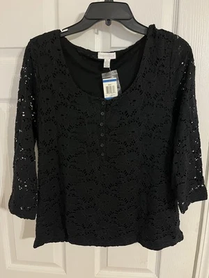 CHARTER CLUB NUEVO Para Mujer XL Negro Mezcla de Algodón Encaje Como Patrón (Nuevo $49) Foto 1 de 4