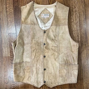 VTG Zamher Tan Suede Leather Vest Mens M Western Snaps Rodeo Motorcycle - Picture 1 of 6