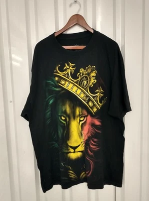 Camiseta Ogabel León Dorado Negra Hombre XXL Vintage Algodón Heavy King Crown Foto 1 de 4