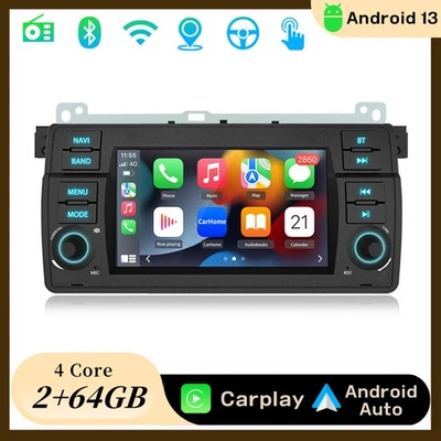 Android 14 Carplay Autoradio GPS Navi SWC WiFi BT FM DAB+ 64G Für BMW 3er E46 M3 - Bild 1 von 4