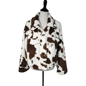 SHEIN Curve 1XL braun-weiß Kuhmuster flauschige Kunstfelljacke - Bild 1 von 9