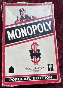 Vintage 1954 Monopoly Parts Wood Houses Hotels Red Dice Box No Board - Picture 1 of 3