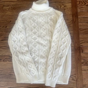 Vintage 70’s Sears Kings Road Unixsex Size XL Sweater Fisherman Turtleneck Cream - Picture 1 of 6