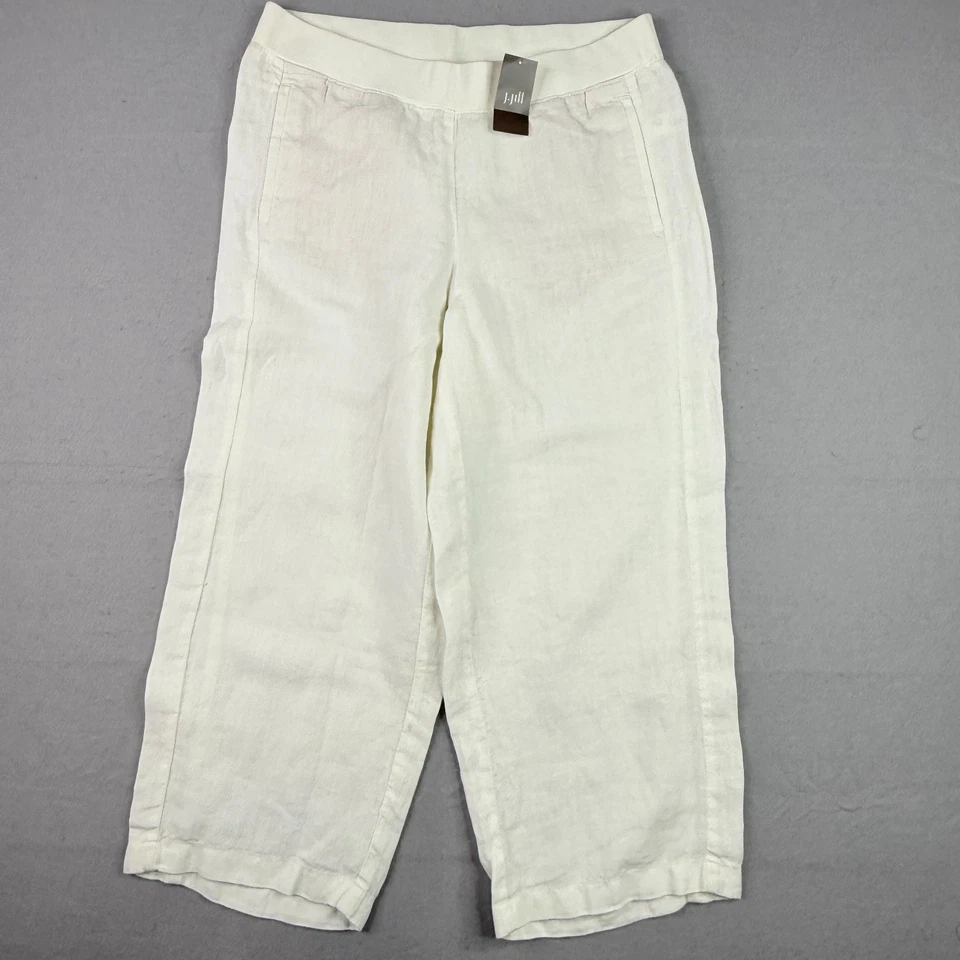 J Jill 100% льняной женщин средний белый широкие брюки Lagenlook минималистский богемное - Изображение 1 из 4