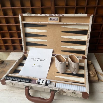 Backgammon Set In Old Map Theme Travel Case Instructions By Middleton Games - Image 1 of 4