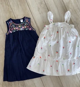 Gap Girls 4T Summer Dresses Blue Linen Embroidered Ruffle Sleeves Strawberries - Picture 1 of 14
