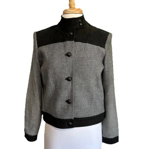 Giacca donna Newportnews Easy Style vera pelle e tweed crop taglia 10 - Foto 1 di 7