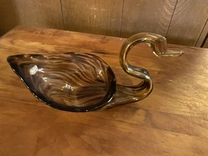 Plato cuenco cisne remolino marrón vidrio artístico elástico Sooner ámbar amarillo transparente - Imagen 1 de 4