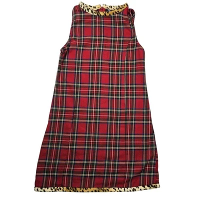 Vestido de vacaciones sin mangas a cuadros The Children's Place para niñas talla 8 con ribete de leopardo Foto 1 de 4