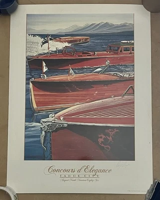 1986 signed poster Litho Lake Tahoe Wooden Boat Concours by Roy E. Dryer III - Image 1 of 4