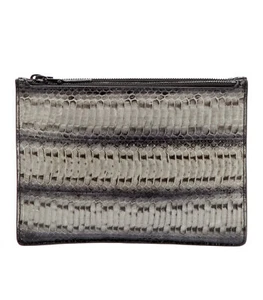 HELMUT LANG Clutch Tasche Pythonbesatz schwarz Leder doppelter Reißverschluss oben - Bild 1 von 5