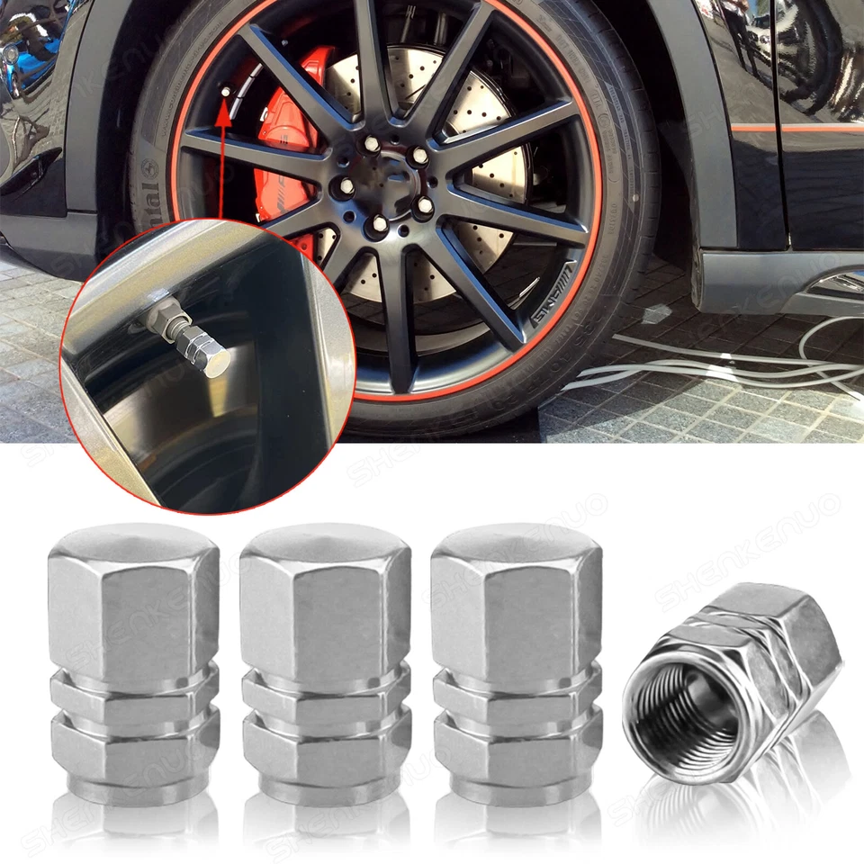 4 tapas de aire de vástago de válvula de neumático de aluminio plateado para Mitsubishi Outlander Foto 1 de 4