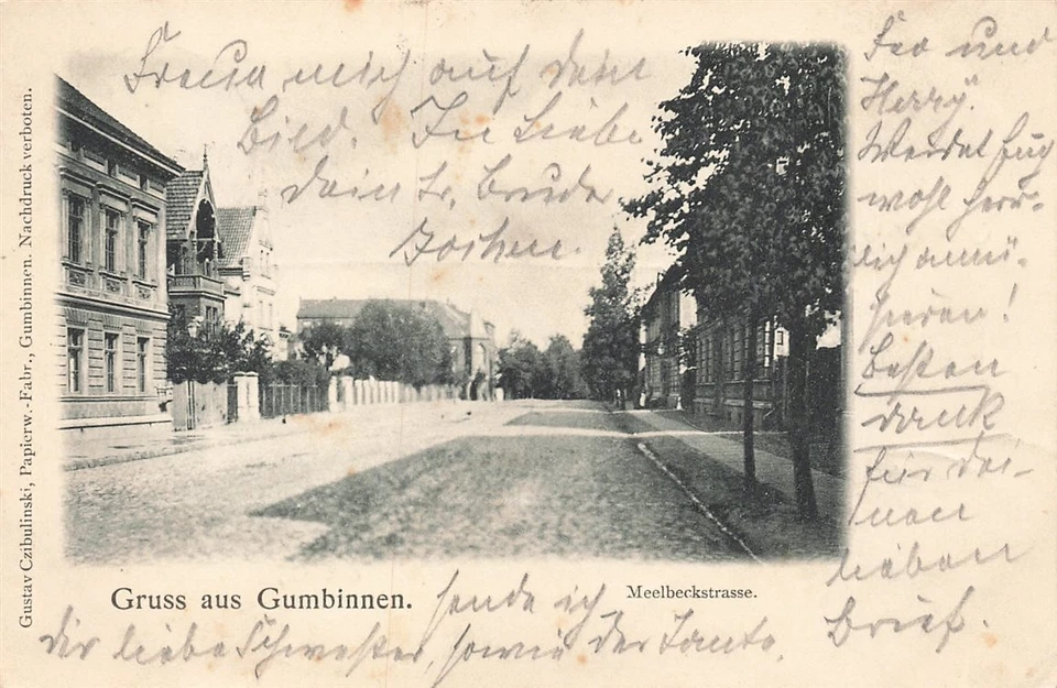 725428) Gruss aus Karte Meelbeckstrasse Gumbinnen Ostpreußen gelaufen 1900 - Bild 1 von 1