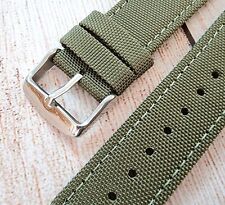 Premium Sailcloth Canvas Watch Strap 18mm 20mm 22mm 24mm Khaki Army Green