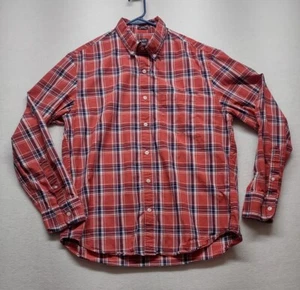 J. Crew Shirt Mens L Flex Washed Button Down Red Plaid Slim Untucked - Picture 1 of 8