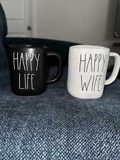 Rae Dunn Artisan Collection by Magenta 2 Mug Set "Happy Wife" "Happy Life"