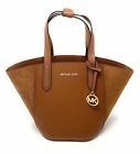 NWT Michael Kors Portia Small Bucket Tote Bag Luggage Brown Leather Suede $358
