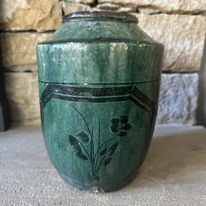 Antique Chinese Shiwan Clay Pottery Ginger Pickling Jar Vase Pot, Green Glaze - Picture 1 of 13