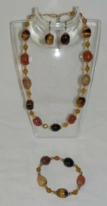 Set Halskette Armband und Ohrringe braun rot beige Töne - Bild 1 von 1