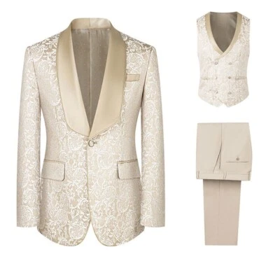 Conjuntos de trajes de cachemira para hombre 3 piezas florales ajustados chaquetas de esmoquin chalecos pantalones Foto 1 de 4