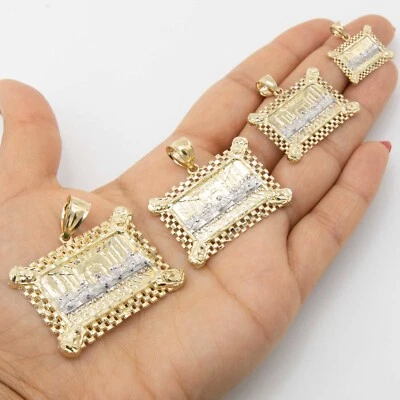 Rectangle Railroad-Frame Last Supper Pendant Real 10K Yellow White Gold All Size - Image 1 of 4