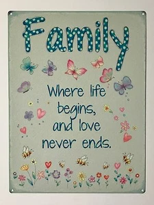 Family Life Begins Love Never Ends SML - Tin Metal Wall Sign - Picture 1 of 1