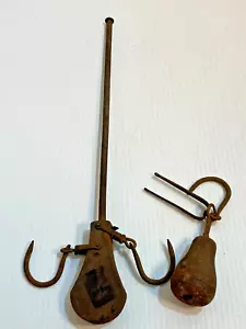 Antique Primitive Cast Iron Hanging Balance Beam Scale Farm Tool w/ Hooks Weight - Picture 1 of 4