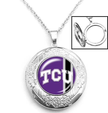 TCU Horned Frogs Womens Sterling Silver Link Chain Necklace, Locket Jewelry D16 Cover