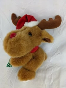 Christmas Deer Moose Plush 11 Inch Santa Hat Mty International Stuffed Animal - Picture 1 of 7