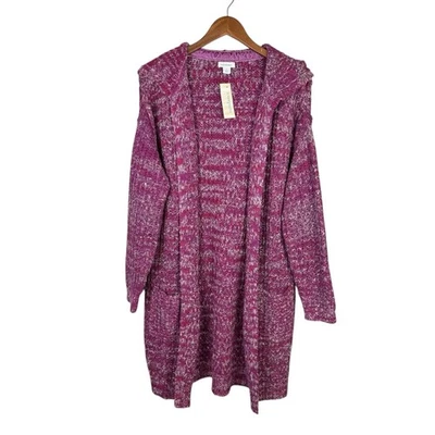 Suéter Cárdigan Sundance Nuevo con Etiquetas S Púrpura Rosa Grueso Tejido Largo Con Capucha Abierto Foto 1 de 4