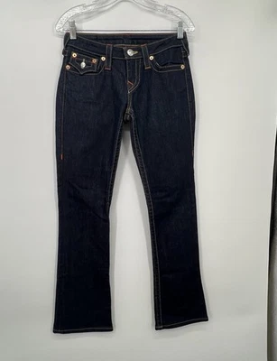Pantalones de mezclilla True Religion para mujer talla 27 bolsillos con solapa tiro bajo azul lavado oscuro Y2K Foto 1 de 4
