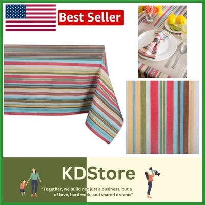 Summer Stripe Outdoor Tablecloth - Vibrant, Waterproof, and Machine Washable - Image 1 of 4