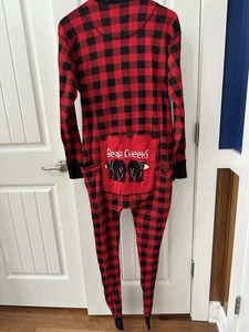 Lazy One Red and Black Plaid Cotton One Piece Longjohn sz L Bear Cheeks - Picture 1 of 6