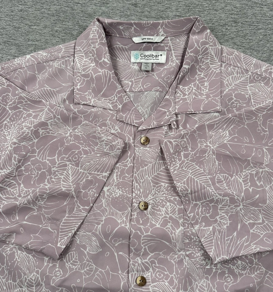 Camisa Hawaiana Coolibar Para Hombres Grande Púrpura Floral Cuello Lazo Campamento UPF 50+ Trópico Foto 1 de 4
