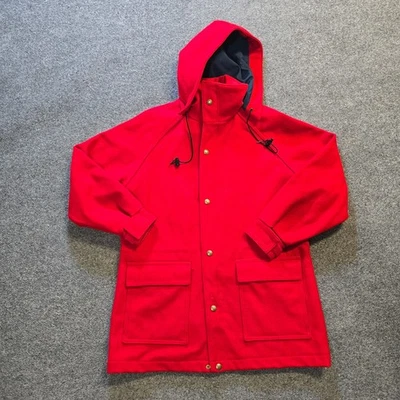 Chaqueta Woolrich De Colección Para Mujer Talla Mediana Roja Lana Hervida Cremallera Completa Bolsillos con Capucha Foto 1 de 4