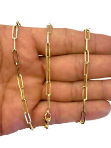 14kt 4mm Yellow Gold Paper Clip Link Chain Necklace Bracelet Size 7”-30”