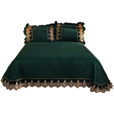 European Lace Velvet Bedspread King Size Oversized Soft Warm Bed Cover Quilted - Image 1 of 4